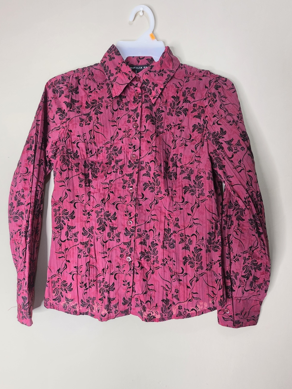 Antilia Femme Burgundy Floral Velvet Button Shirt Womens Small